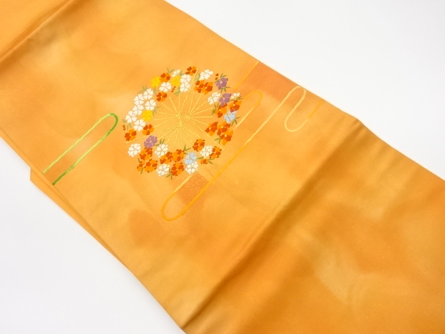 JAPANESE KIMONO / VINTAGE NAGOYA OBI / WOVEN FLORAL FAN PATTERN